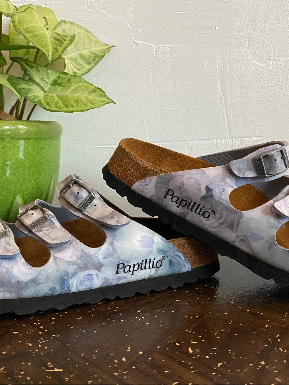 Pre-owned Papillio Florida in Floral Blue Mary Jane Sandals 35/4 Women’s